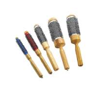 Custom round wooden handle hair brush aluminum tube brush hair styling brush for salon