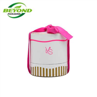 Custom logo printing cosmetic cylinder kraft paper tube aluminum inner packaging with ribbon for powder