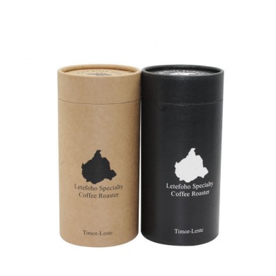 Custom Food Grade Offset Printing Cardboard Cylinder Tea Coffee Box Round Kraft Cardboard Black Paper Tube Packaging